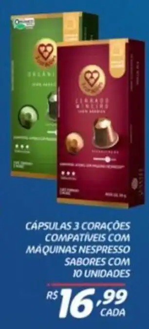 CÁPSULAS 3 CORAÇÕES COMPATÍVEIS COM MAQUINAS NESPRESSO SABORES COM 10 UNIDADES