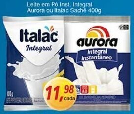 Supermercados Guanabara Leite em po inst. Integral Aurora ou Italac Sache 400g oferta