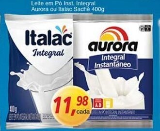 Supermercados Guanabara Leite em po inst. Integral Aurora ou Italac Sache 400g oferta