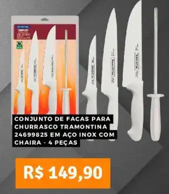 Pontofrio CONJUNTO DE FACAS PARA CHURRASCO TRAMONTINA 24699825 EM AÇO INOX COM CHAIRA - 4 PEÇAS oferta