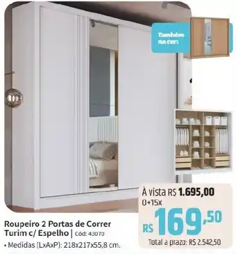 Deltasul Roupeiro 2 Portas de Correr Turim c/ Espelho cód: 43070 oferta