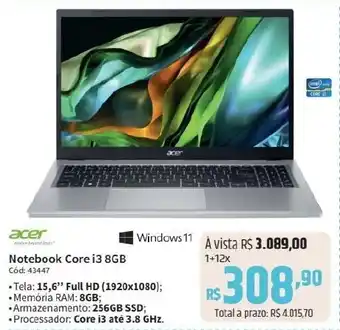 Deltasul Acer Notebook Core i3 8GB oferta