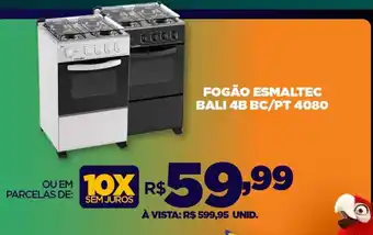 DB Supermercados FOGÃO ESMALTEC BALI 4B BC/PT 4080 oferta