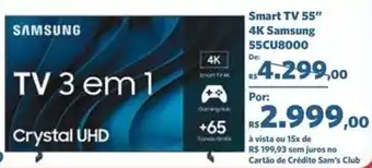 Sam's Club Smart TV 55" 4K Samsung 55CU8000 oferta