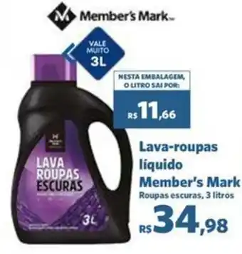 Sam's Club Lava-roupas líquido Member's Mark Roupas escuras, 3 litros oferta
