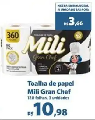 Sam's Club Toalha de papel Mili Gran Chef 120 folhas, 3 unidades oferta
