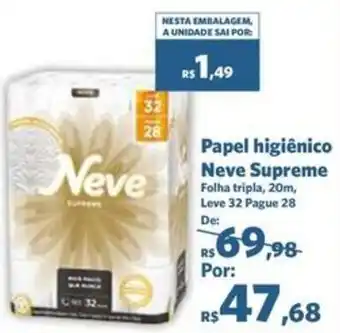 Sam's Club Papel higiênico Neve Supreme Folha tripla, 20m, Leve 32 Pague 28 oferta