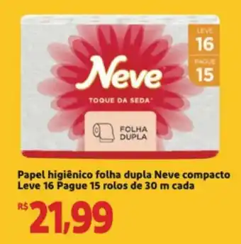 Extra Supermercado Papel Higiénico folha dupla Neve compacto Leve 16 pague 15 rolos de 30m cada oferta
