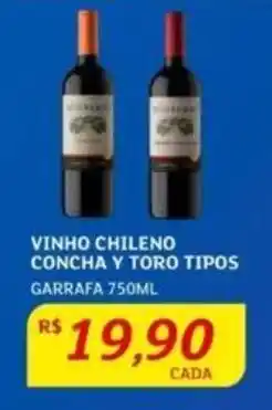 Assaí Atacadista VINHO CHILENO CONCHA Y TORO TIPOS GARRAFA 750ML oferta