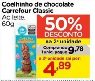 Carrefour Coelhinho de chocolate Carrefour Classic Ao leite, 60g oferta
