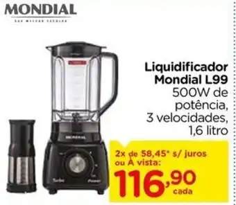 Carrefour Liquidificador Mondial L99 500W de potência, 3 velocidades, 1,6 litro oferta