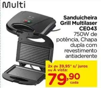 Carrefour Sanduicheira Grill Multilaser CE043 750W de potência, oferta