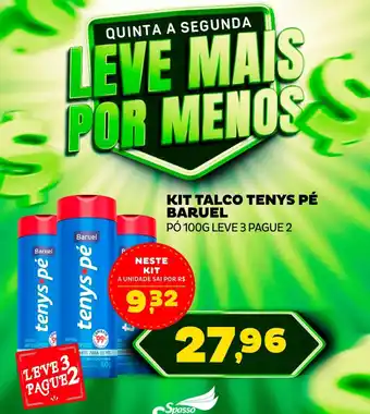KIT TALCO TENYS PÉ BARUEL PÓ 100G LEVE 3 PAGUE 2