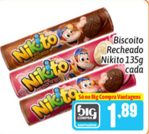 Supermercados Big Compra Biscoito Recheado Nikito 135g cada oferta