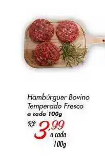 Hambúrguer Bovino Temperado Fresco 100g