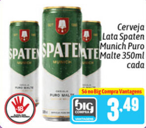 Supermercados Big Compra Cerveja lata Spaten Munich Puro Malte 350ml cada oferta