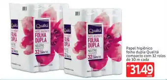 Extra Hiper Papel Higiénico folha dupla Qualita compacto com 32 rolos de 30c cada oferta
