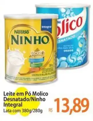 Atacadão Leite em Pó Molico Desnatado/Ninho Integral Lata com 380g/280g oferta