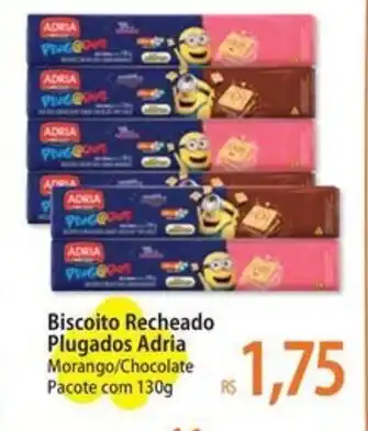 Atacadão Biscoito Recheado Plugados Adria Morango/Chocolate Pacote com 130g oferta