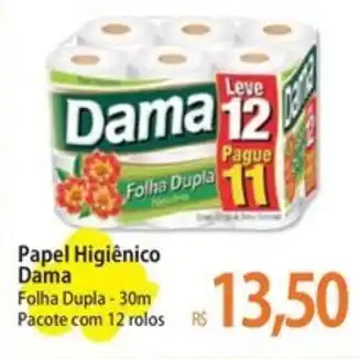 Atacadão Papel Higiênico Dama Folha Dupla - 30m Pacote com 12 rolos oferta