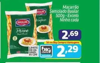 Macarrão Semolado Basilar Exceto Ninho Cada 500g