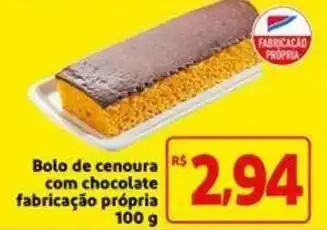 Extra Bolo de cenoura com chocolate fabricacao propria 100g oferta
