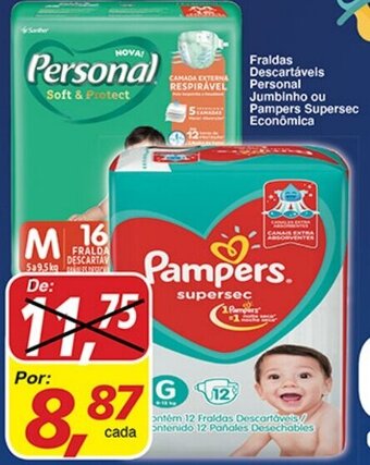 Supermercados Guanabara Fraldas Descartaveis Personal Jumbinho ou Pampers Supersec Economica oferta
