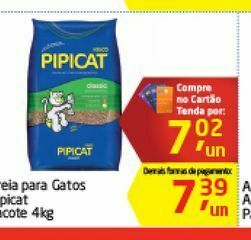 Areia para gatos pipicat 4 kg