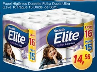 Supermercados Guanabara Papel Higiénico Dualette Folha Dupla Ultra (Leve 16 pague 15 unids. de 30m) oferta