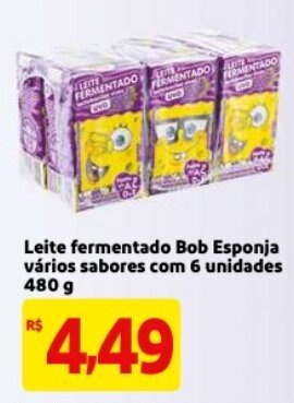 Mercado Extra Leite fermentado Bob Esponja varios sabores com 6 unidades 480g oferta