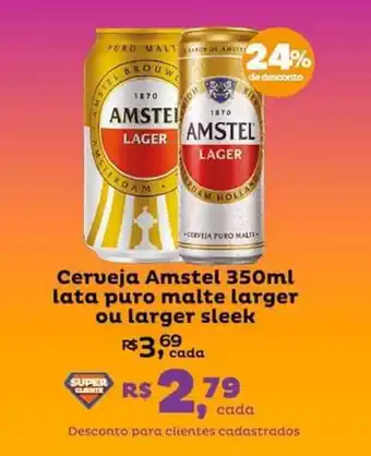 Super Lagoa Cerveja Amstel 350ml lata puro malte larger ou larger sleek oferta