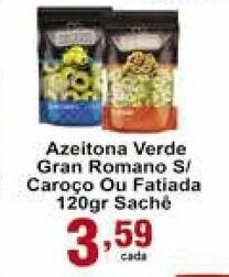 Rossi Supermercado Azeitona Verde Gran Romano s/ Caroco ou Fatiada 120g sache oferta