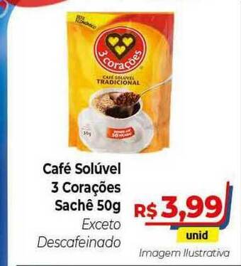 Hiper Moreira Café Solúvel 3 Corações 50g oferta