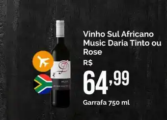 Oba Hortifruti Vinho Sul Africano Music Daria Tinto Ou Rose 750ml oferta