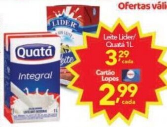 Lopes Supermercados Leite Lider/Quata 1L oferta