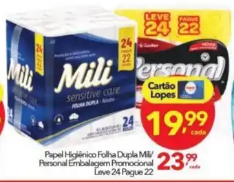 Lopes Supermercados Papel Higiénico Folha Dupla Mili / Personal Embalagem oferta