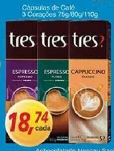 Supermercados Guanabara Capsulas de Cafe 3 Coracoe 75g/80g/110g oferta