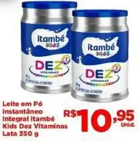 Tatico Leite em po Instantaneo Integral Itambe Kids Dez Vitaminas Lata 350g oferta