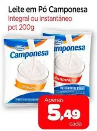 Nordestão Leite em Pó Camponesa Integral ou Instantâneo pct 200g oferta