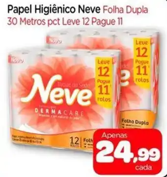 Papel Higiênico Neve Folha Dupla 30 Metros pct Leve 12 Pague 11