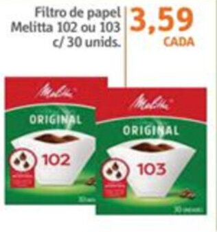 Sonda Filtro de Papel Melitta 102 ou 103 c/30 unids. oferta