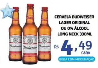 Bahamas Supermercados CERVEJA BUDWEISER LAGER ORIGINAL OU 0% ÁLCOOL LONG NECK 330ML oferta