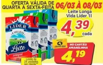 Amarelinha supermercados Leite Longa Vida Líder 1L oferta