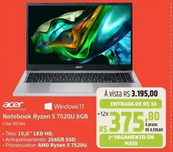 Deltasul acer Notebook Ryzen 5 7520U 8GB oferta