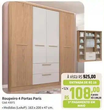 Deltasul Roupeiro 4 Portas Paris oferta
