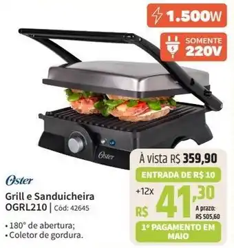 Deltasul Oster Grill e Sanduicheira OGRL210 Cód: 42645 oferta
