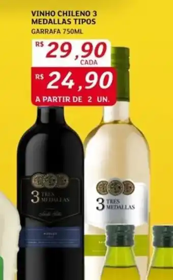 Assaí Atacadista VINHO CHILENO 3 MEDALLAS TIPOS GARRAFA 750ML oferta