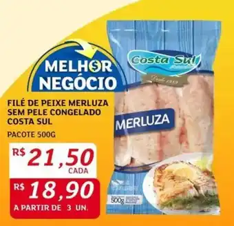 Assaí Atacadista FILÉ DE PEIXE MERLUZA SEM PELE CONGELADO COSTA SUL PACOTE 500G oferta