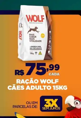 DB Supermercados RAÇÃO WOLF CÃES ADULTO 15KG oferta
