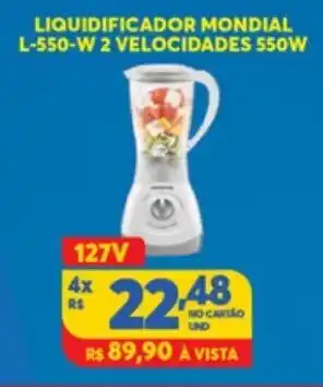 Atacadão Centro Sul Liquidificador Mondial L-500-W 2 velocidades 550W oferta